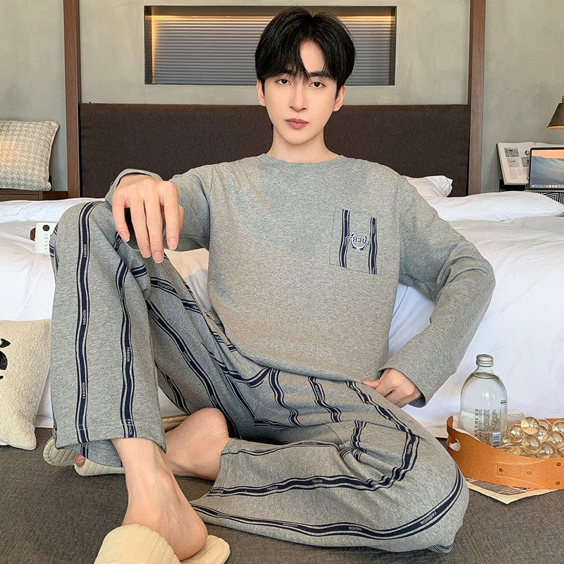 纯棉睡衣男青少年高中生2025新款春秋季薄款长袖男孩大码冬天全棉