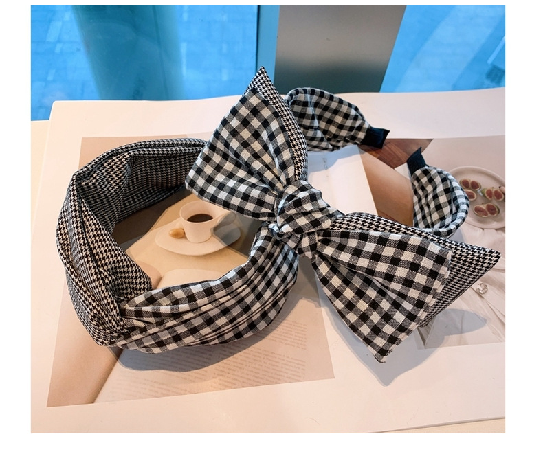 Korea Retro Cotton Plaid Stitching Double-layer Big Bow Headband display picture 17