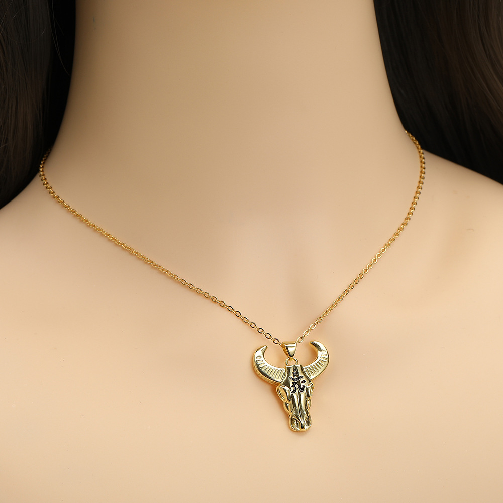 Fashion Bull Head Copper Gold Plated Pendant Necklace