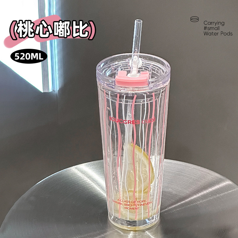 女の子向けの見栄えの良いオフィスフラワーコーヒーカップ、大容量のティーカップ、高級ガラスカップ、家庭用ストローカップ|undefined