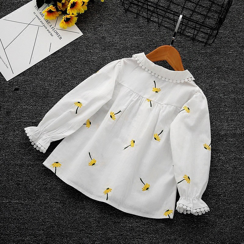 Ropa DE LOS NIÑOS nueva camisa floral camisa bordada de las niñas primavera y otoño dulce bottoming cardigan de 3 años de edad bebé niña camisa de manga larga