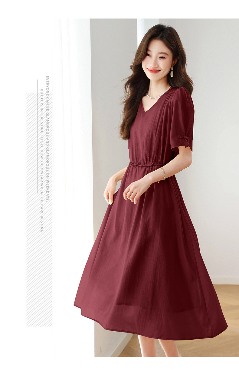 Đầm ôm body nữ cổ chữ V tay ngắn thiết kế eo ZQ2579 — Màu đỏ rượu, Màu kaki chi tiết 22