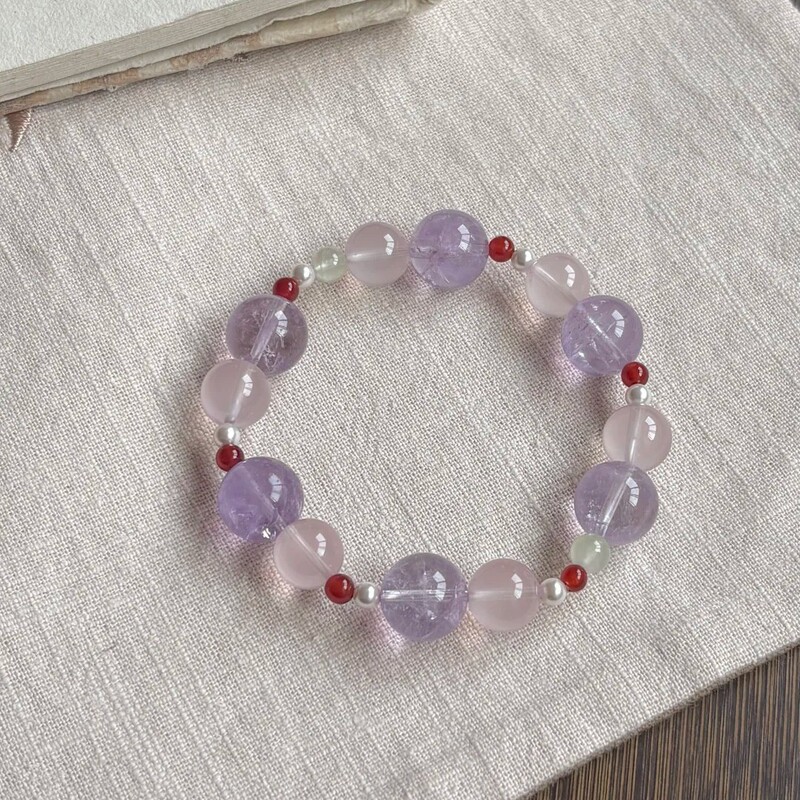 Smoky Rain Rainflower New Chinese Style Bracelet Violet Niche Amethyst Unisex Couple Agate Design with Beads
