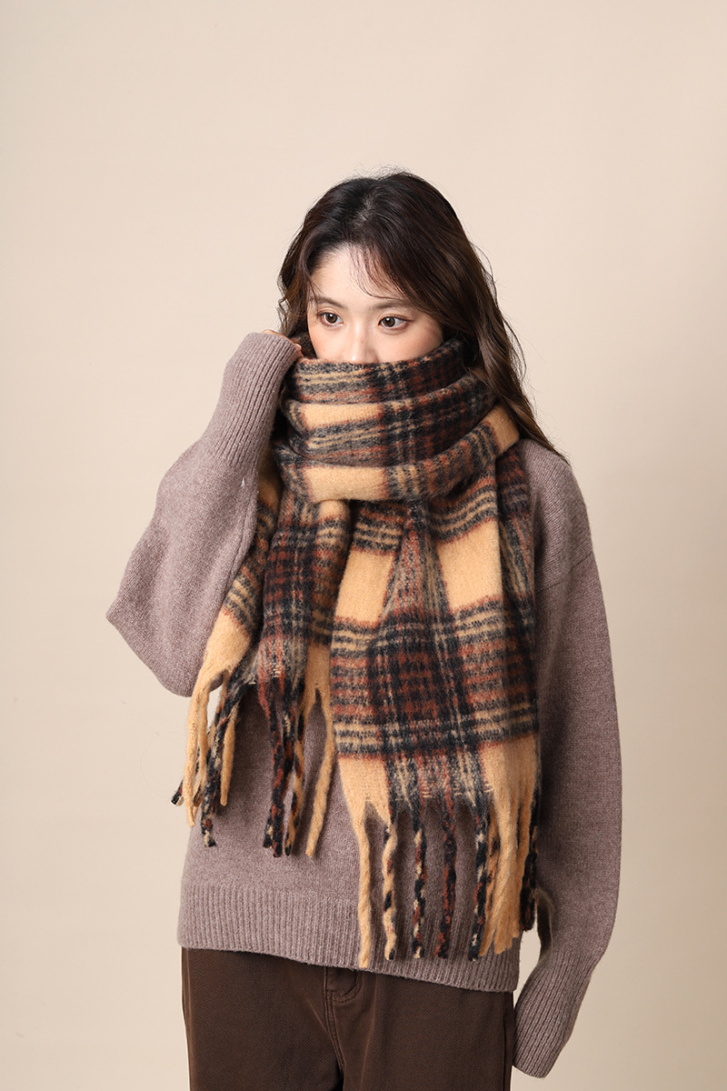 Sciarpa invernale in mohair con nappe di alta qualità, in cashmere marrone Maillard, per studenti, stile nuovo_voghion.com