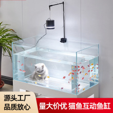 猫咪鱼缸玻璃双层创意家用开放宠物互动鱼缸超白玻璃尺寸可定鱼缸