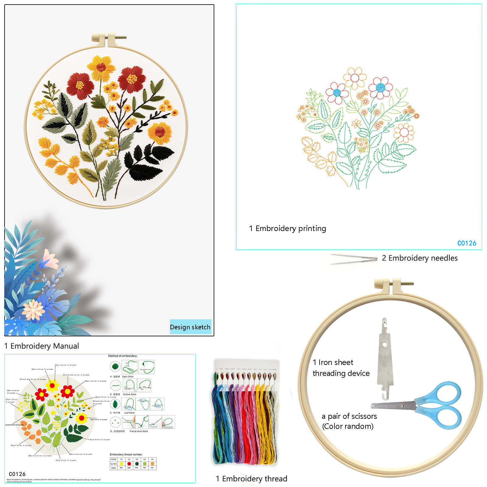 Floral serie II - - paquete de materiales básicos + 20CM de goma de acero + inserción de tijeras