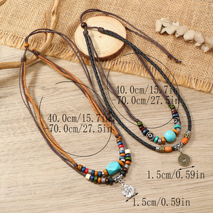 Europe and the United States hot new clothing accessories creative beaded multi-layer alloy pendant leather necklace retro style jewelry