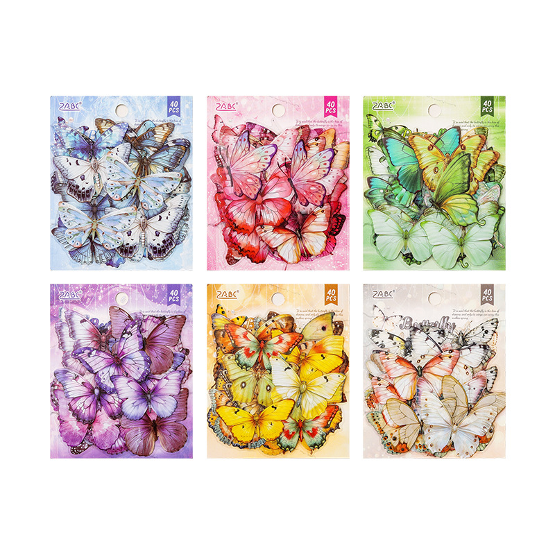 Spring Butterfly Prefacio Serie Acuarela Simulación Butterfly Pet Pegatinas impermeables Paquete de papel Libro de bricolaje Decoración Diario Material Collage