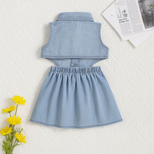 SAMGAMI BABY Cross-border Children's Clothing Girls' Summer Fashion Backless Trendy Sleeveless Children's Denim Skirt