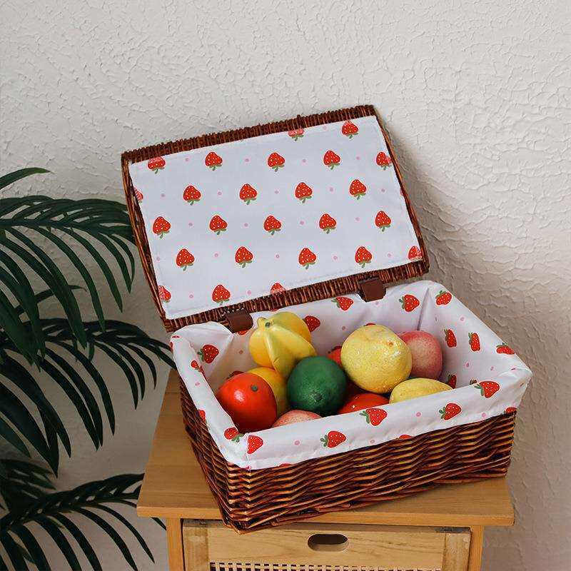 Cesta de almacenamiento de caña personalizada con cubierta caja de almacenamiento de tejido de sauce ropa doméstica juguetes gran capacidad de acabado cesta de almacenamiento