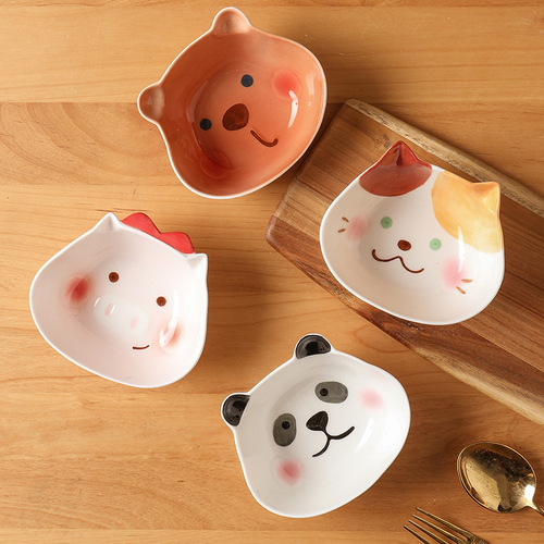 Wholesale set of cute cartoon ceramic salad bowls with underglaze fruit and rice bowl salad bowl combination tableware