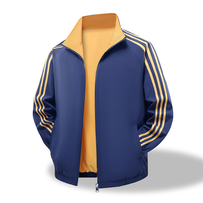 Tres barras transfronterizas de doble cara para vestir chaquetas a rayas de estilo americano de primavera y otoño, cuello de moda, chaqueta de pareja casual, chaqueta superior