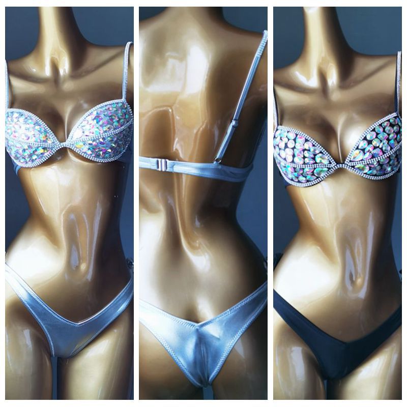 131g Weight Sexy Feel Of Sensation Mid Waist Panties Waist Bikini Panties Style Bralette Bra Category Women's Solid Color Rhinestone 2 Piece Set Bikinis