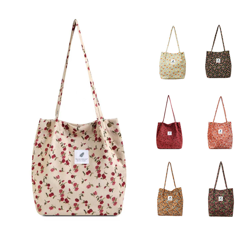 Women's Printed Tote Bag Casual Korean-style Large Capacity Corduroy Canvas Tote Bag Women's Travel Plush Shoulder Bag Women's Printed Tote Bag Casual Korean-style Large Capacity Corduroy Canvas Tote Bag Women's Travel Plush Shoulder Bag