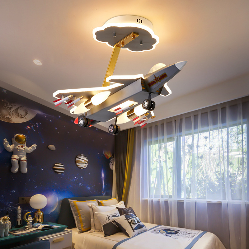 Airplane Chandelier Eye Protection Boy Bedroom Lamp Creative J-20 Fighter Model Lamp Boy Room Lamp Kidsren's Room Lamp