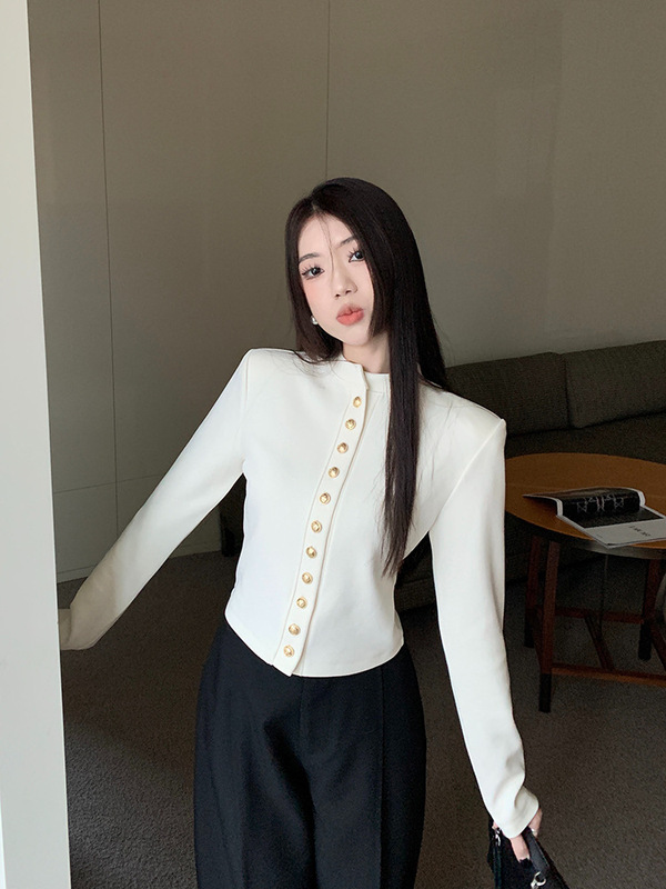 【工場現物】黒い香風コート女性秋上着修身セーター長袖ショートニットカーディガン|undefined