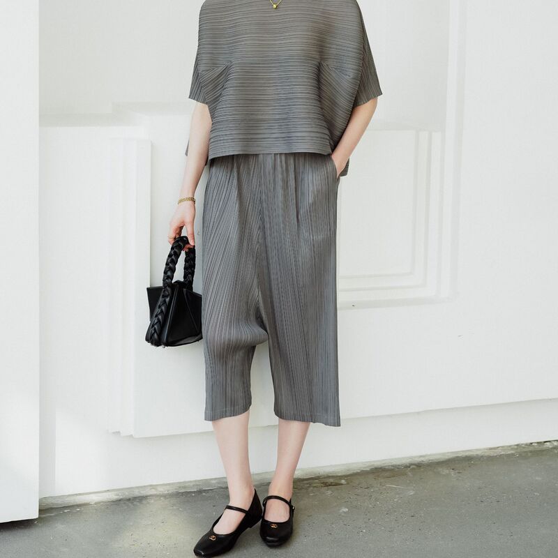 Counter quality 2024 summer high-end pleated Japanese casual style loose all-match hip hop pants harem pants cropped pants