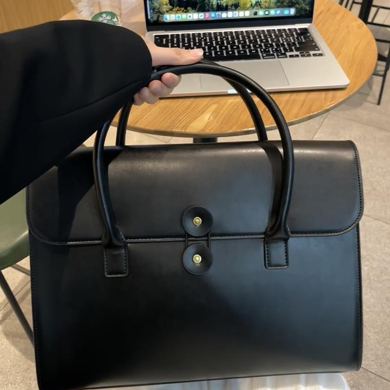 New Luxury Leather Retro Fashion Women's Commuter Business Briefcase Large Capacity Laptop Bag - Thumbnail 2