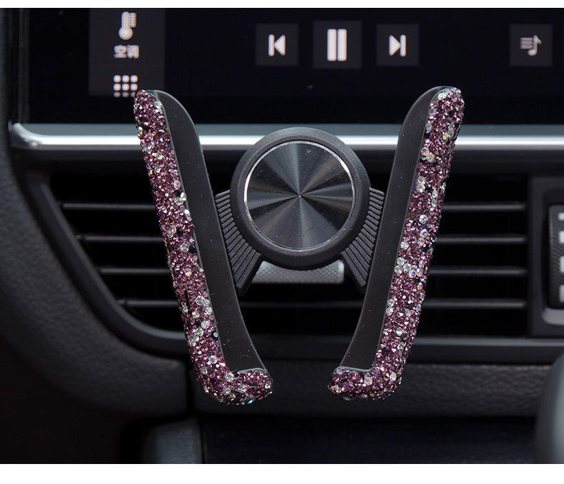 Car-Mounted Diamond-Encrusted Phone Holder, Car Navigation Support, Clip-On Air Vent, Multi-Functional and Versatile