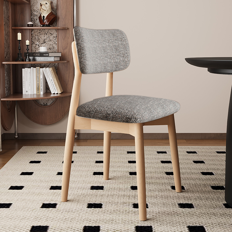 Silla de comedor de madera maciza, cuero de microfibra, restaurante doméstico, silla trasera de tela de algodón y lino, mesa y silla de comedor de hotel, taburete, silla duradera