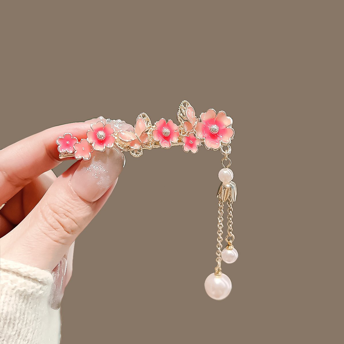 나비 꽃잎 태슬 머리핀