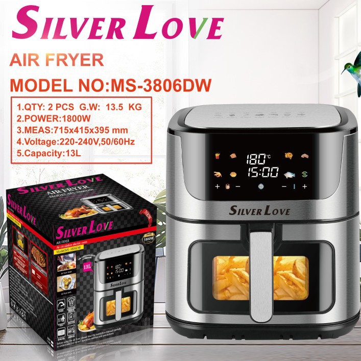 Foreign Trade Export Household 1800W High-Power Air Fryer 13L Large-Capacity Smart Touch Visual Electric Fryer
