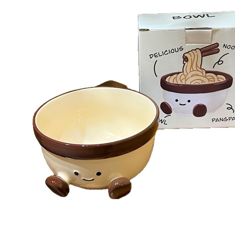 Pequeño libro rojo con los pies gordos tazón de cerámica pintado a mano bajo vidriado lindo tazón de fideos instantáneos de nicho tazón de ensalada de cerámica gorda