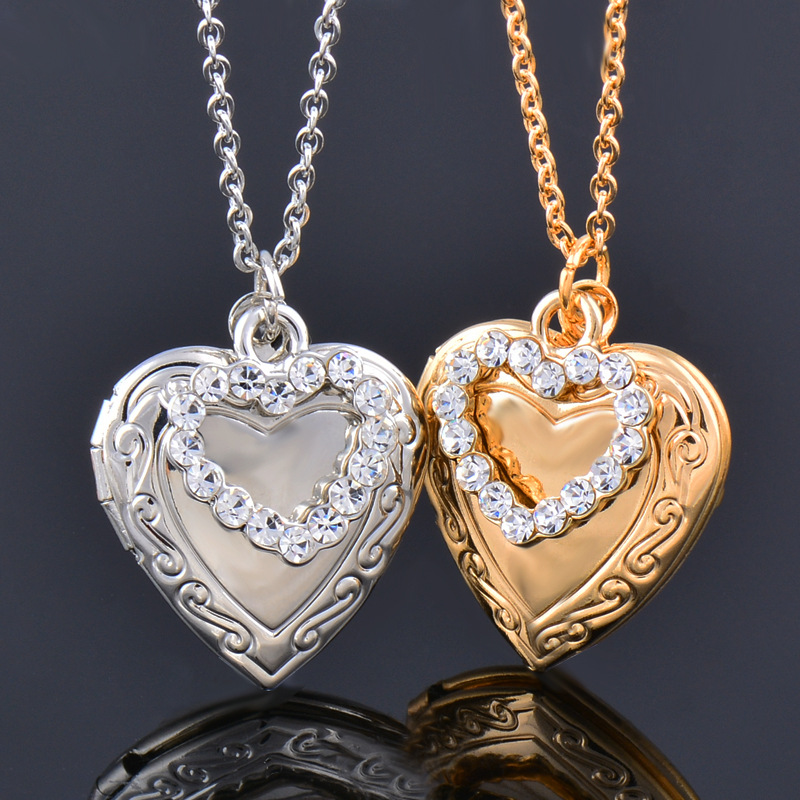 Fashion Heart Shape Titanium Steel Gold Plated Rhinestones Necklace
