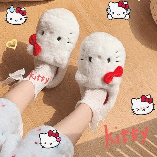 Тапочки (Hello Kitty) плюшевые для дома, демисезонные, тёплая платформа, мягкий флис