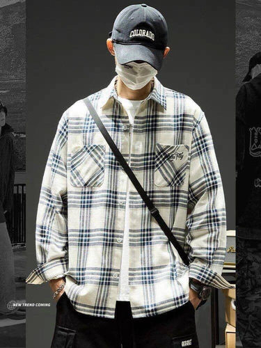 Black and White Grid Shirt Men's Han Style Trendy Casual Youth Couple's Shirt Stylish Versatile Hong Kong Style Jacket