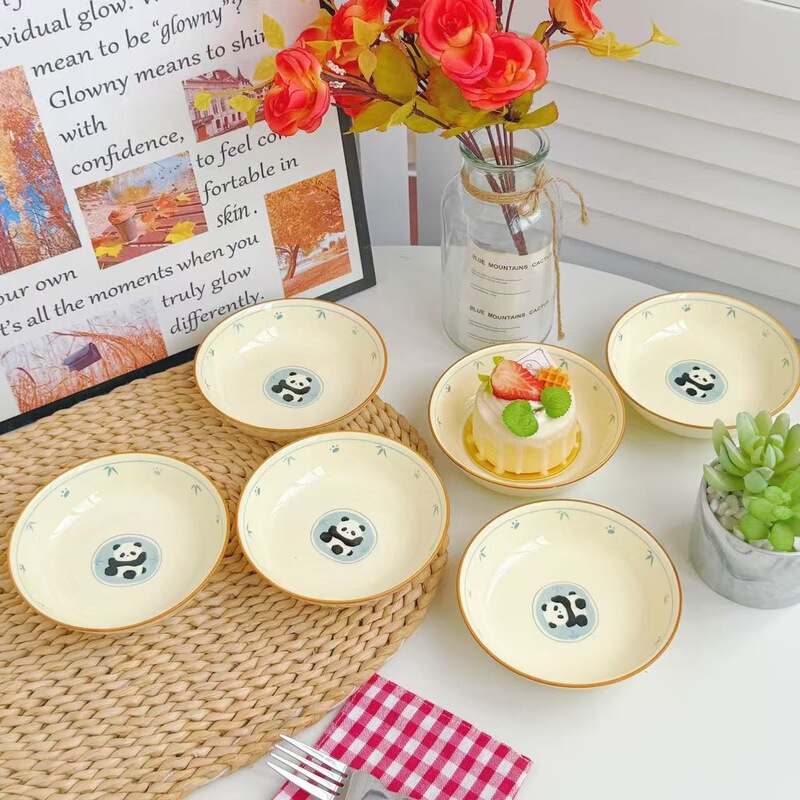 Panda Cartoon Ceramic Small Plate 5inch Small Snack Plate Dessert Dish Home-Use Girly Soy Sauce Vinegar Dish