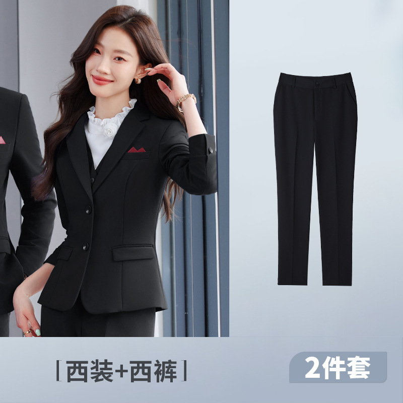여성용 블랙 더블 버튼 슈트 + 바지