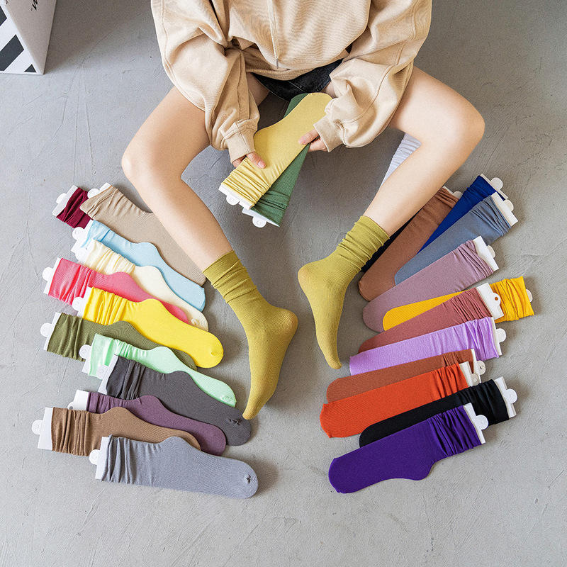 Candy-Colored Socks for Women, Mid-High Socks, Japanese and Korean Ins Internet Celebrity Forest Pure Color Spring & Fall Thin Ice Socks