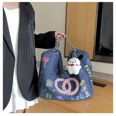 高颜値オリジナル落書きdiy放浪包insプリントアメリカ式手提げショルダーバッグ高級外出斜めショルダーバッグ女