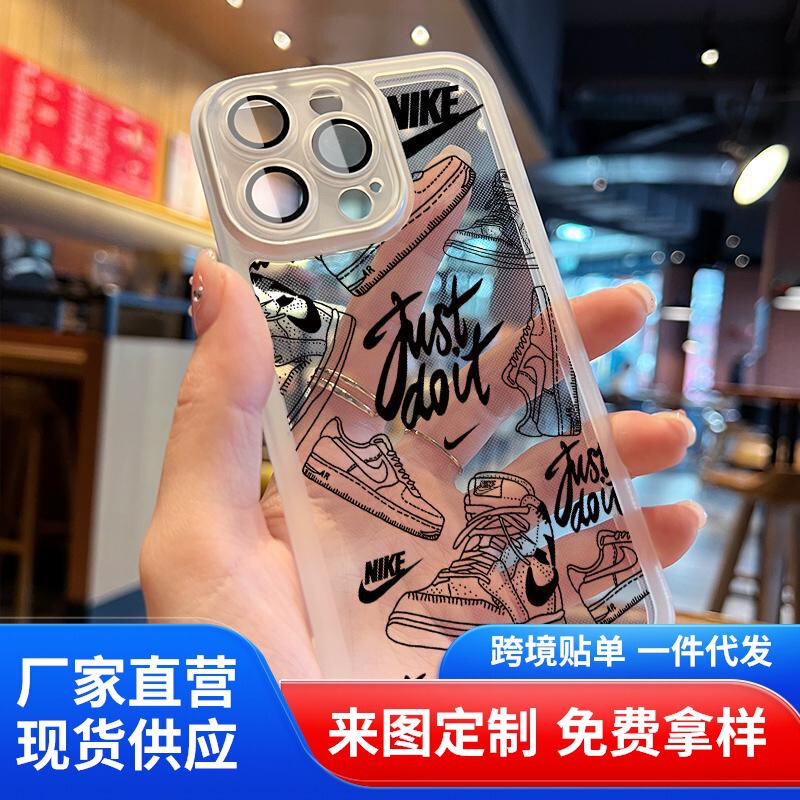 Nike Comes with Lens Film Apple Phone Case 11Promax/14/12 Simple Transparent 13/Xr/Xs Scratch-Resistant