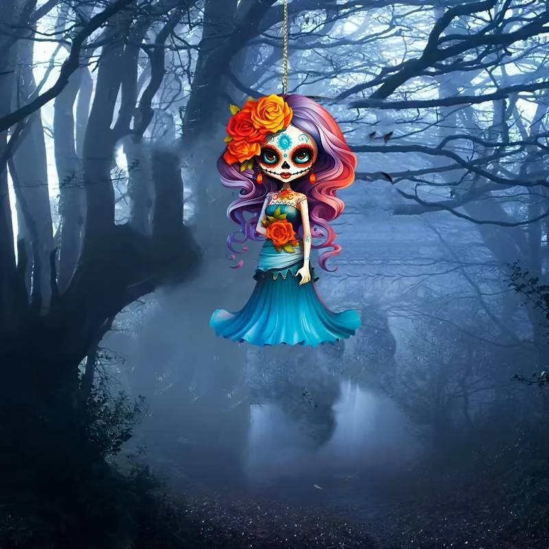 Halloween nuevo horror cicatriz cara chica fiestas colgante acrílico plano transfronterizo colgante espejo retrovisor de automóvil image 1