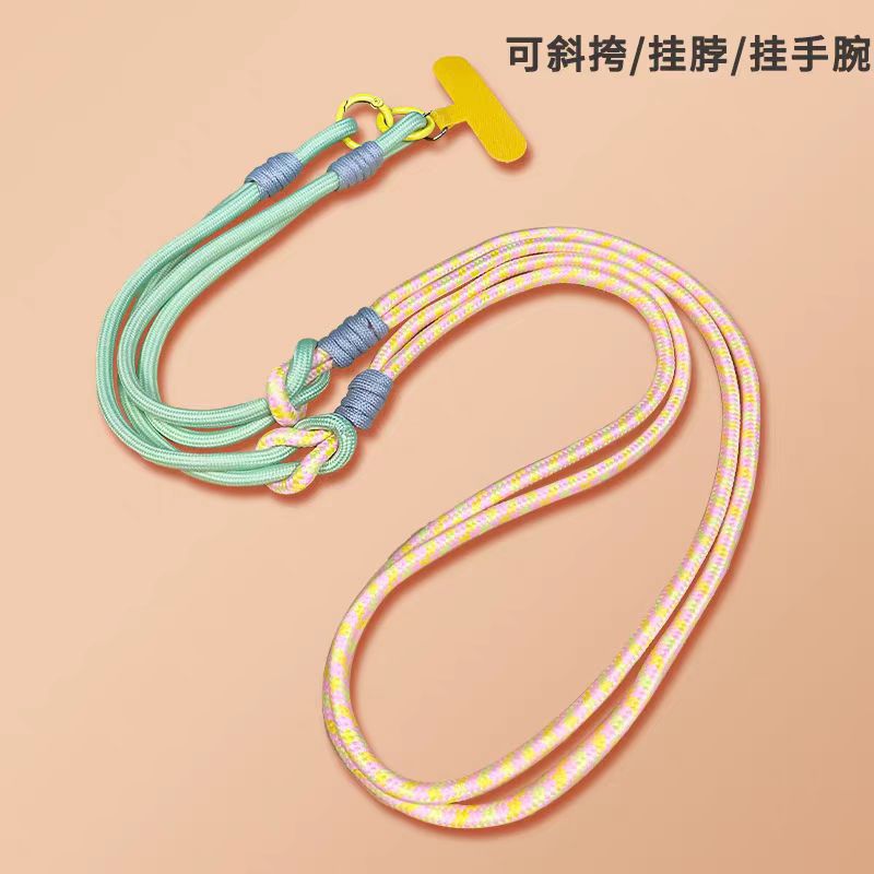 Versión coreana de la muñeca de cuello colgante de mensajero desmontable cordón de teléfono móvil de tres usos costura tejida cuerda resistente anti-pérdida colgante de dibujos animados
