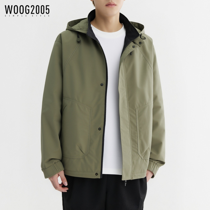 Woog2005 Men's Windproof Hooded Casual Jacket 2026 Spring and Autumn New Style Slightly Loose Zipper Jacket