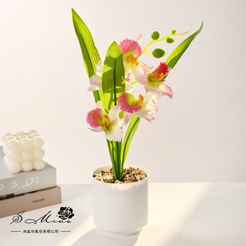 Flores falsas estilo pastoral Xiaozhen orchid bonsai flor de simulación de moda decoración creativa plantación verde artificial simulación maceta image 1