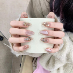 秋冬貓眼美甲香檳爆閃美甲爆閃顯白純手工穿戴美甲學生短款假指甲