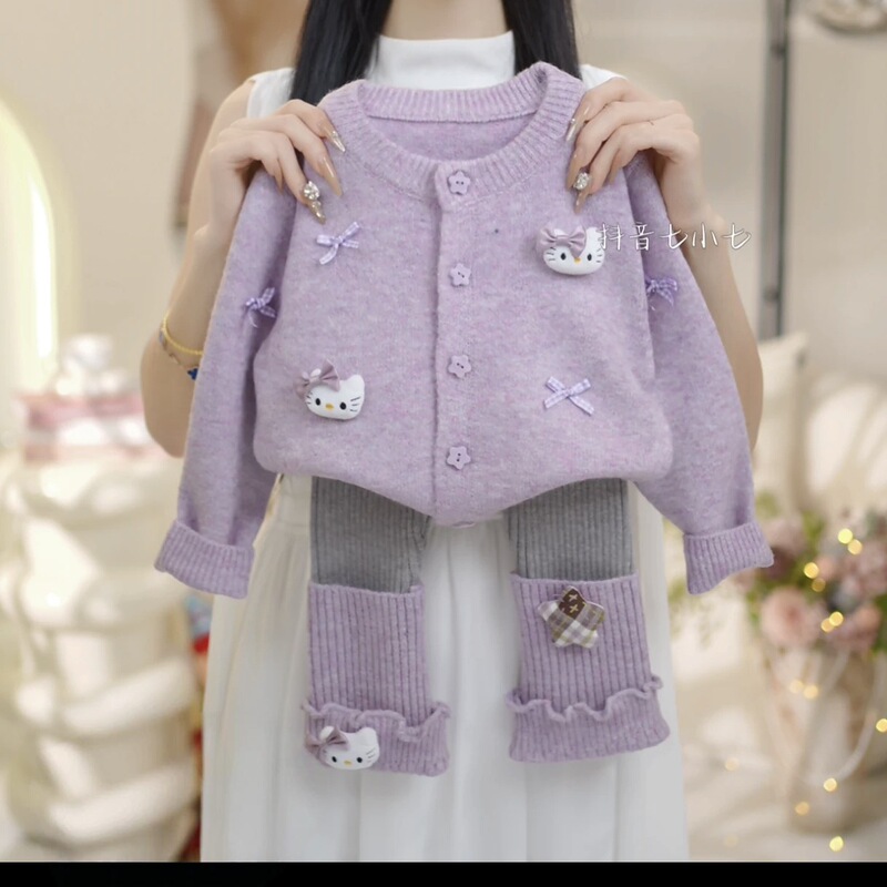 女童卡通可爱风套装2025春秋季小女孩新款时髦洋气宽松针织两件套|undefined