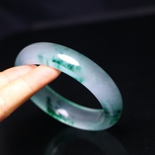 女款玉手镯石英岩玉玉镯冰种飘蓝花扁条原色翡仿翡翠色玉石手镯