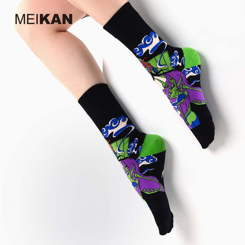 MEIKAN Middle Calf Socks: National Trend Peking Opera Short Socks, Sporty Cotton Socks, Street Style Personality Fashion Socks for Women