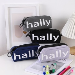 Japanese simple student canvas large zipper pencil bag creative salt large-capacity stationery handbook supplies storage bag