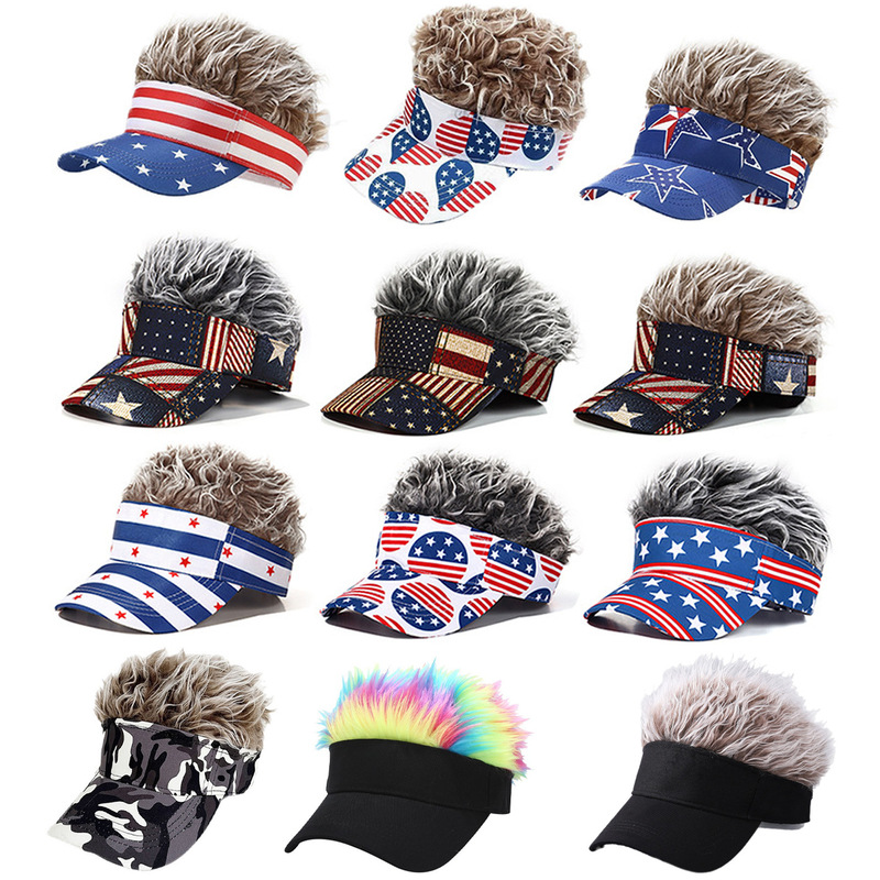 Cross-Border Popular Item: American Flag Wig Baseball Cap, Street-Style Personalized Five-Pointed Star Striped Cap, Independence Day Hat