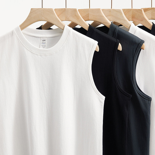 American heavyweight pure cotton sleeveless vest for men and teenagers solid color outer vest T-shirt summer all-match sports T-shirt
