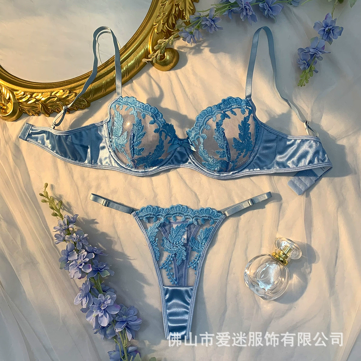 Y外贸夏季性感蕾丝内衣文胸女超薄大胸显小文胸套装法式文胸24043