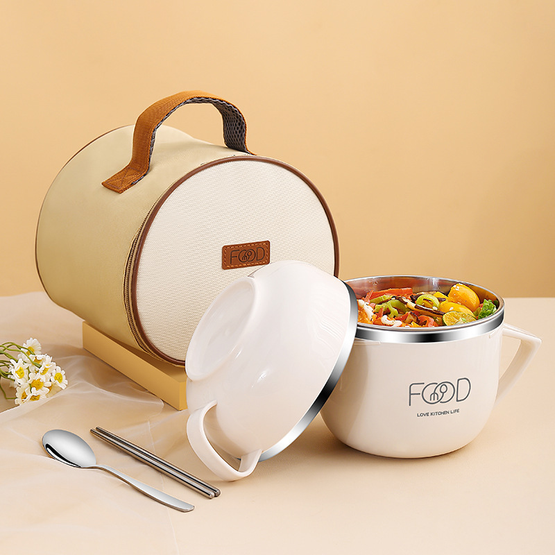 2022 Autumn and Winter New Student Instant Noodle Bowl Back-To-School Lunch Box Fast Food Cup Canteen Portable Lunch Box Men and Women White