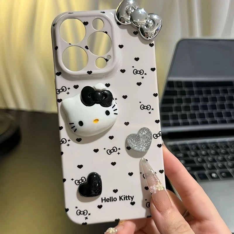 适用苹果手机壳波点爱心kitty支架华为oppo小米vivo荣耀iPhone16|undefined