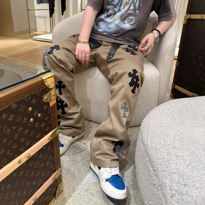 Heavy-Duty Cross Embroidery High-Waisted Straight-Leg Jeans for Men and Women, New Design, Loose Floor-Length Wide-Leg Pants Heavy-Duty Cross Embroidery High-Waisted Straight-Leg Jeans for Men and Women, New Design, Loose Floor-Length Wide-Leg Pants